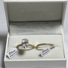Effinny Elongated Oval Cut Diamond Bridal Ring Set 3.5ct Yellow Gold Size 8.5 picture