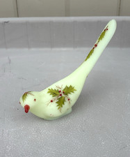 Fenton Art Glass Bird of Happiness Custard Satin Holly & Berries Sticker Signed picture