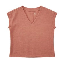 Ann Taylor LOFT Shirt Womens Small Coral Textured Cap Sleeve V Neck Top Casual picture
