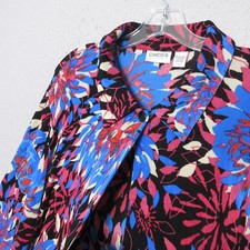 Chicos Travelers Top Floral Slinky Knit Colorful Blue Pink Wrinkle Resistant Art picture
