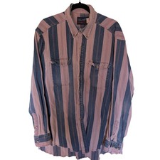 Vtg Wrangler Brushpopper Button Up Rodeo Cowboy Western Shirt Striped XL 18-35 picture