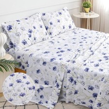  100% Cotton Queen Size Bed Sheets Set with Deep Pockets, Cozy Percale sheets wi picture