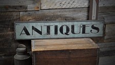 Distressed Antiques Sign - Rustic Hand Made Vintage Wooden Sign picture