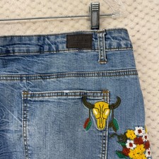 Lucky & Blessed Women's Jeans Denim Boyfriend Embroidered Skull Flowers Plus picture