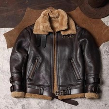 Men's B3 RAF Pilot Cozy Fur Coat Genuine Sheepskin Bomber Leather Jacket picture