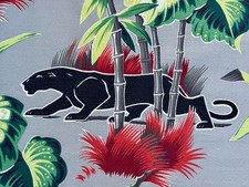 Panthers & Palms Art Deco JUNGLE Bamboo Mid Century Barkcloth Vintage Fabric picture