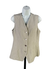 Linda Allard Ellen Tracy Women's Green/Beige Button Up Sleeveless Vest - 8 picture
