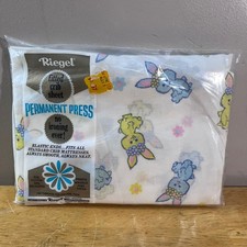 Vtg Riegel Fitted Crib Sheet Blue Yellow Bunny Floral Permanent Press NOS picture