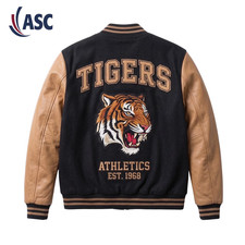 Vintage Tigers Varsity Jacket | Black and Tan Letterman Bomber picture