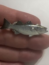 Vtg 1989 GG Harris Hand Painted Striped Bass,  Fish Pewter Wildlife Lapel Pin picture