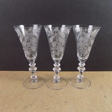 3 Tiffin Fuchsia Etched Sherry Glasses 5-3/8