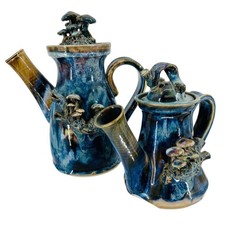 Vintage Y2K Steve Beacham Blue Glazed Mushroom Teapot Set picture