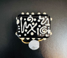 Vintage Artisan Lampwork Glass Rectangular Modernist Bead Black White 1½