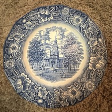 Vintage Liberty Blue Independence Hall Dinner Plate Staffordshire Ironstone Eng picture