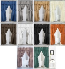 Double Swag Ruffled Fabric Shower Curtain Set, PEVA Liner and Roller Rings picture