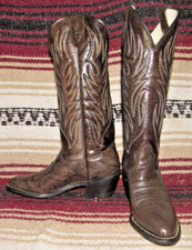 Women's VTG Unbranded Marbled Chocolate Leather Cowboy Boots 5 M NEW Made in USA picture
