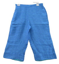 FLAX Designs Linen Pants Small Pull-On Blue Cropped Floods Elastic Waistband New picture