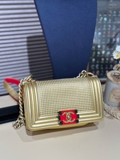 Chanel Boy Small Gold Leather Gold HW Classic Shoulder Bag Preowned Authentic picture
