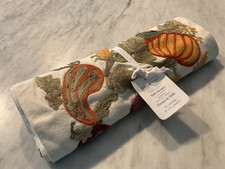 NWT William Sonoma Crewel Embroidered  Harvest Table Runner  16 x 108  inches picture