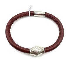 Brighton Woodstock Dark Brown Leather Bracelet 8.25 In  +Contempo Long Bead picture