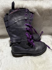 Dr. Martens Women’s 6 Combat Boots Lace-Up Leather Mid-Calf Gray/Purple US 1 picture