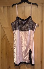 Cacique Sensual Pink & Black Lace Chemise Size 22/24 Sexy Slit Nightie Slip picture