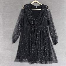 SheIn Curve Dress 2XL Black Star Mesh Wrap Celestial Glitter Party Witchy Goth picture