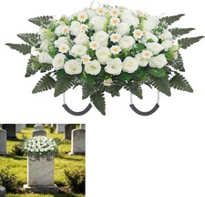Headstone Flower Saddle,Large Artificial Cemetery Flowers for Grave Roses & C... picture