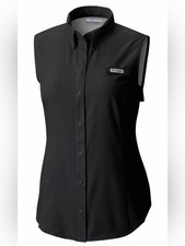 Columbia PFG Tamiami Women's Black Sleeveless Button-Down Fishing Shirt 2X picture