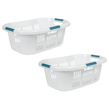 Rubbermaid Hip Hugger Laundry Basket FG299787WHT 3 Handle 1.5 Bushel 2 Pack picture