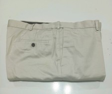 Haggar Mens 42x30 Light Beige 100% Cotton Dress Slacks Elastic Waist Classic Fit picture