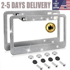 2PC Bling License Plate Frame Glitter Crystal Sparkling Rhinestone Diamond Caps picture