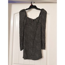 Zara Polka Dot Mini Dress Black White Square Neck Long Sleeve Small NWOT picture