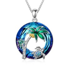 Sea Turtle Gifts Sea Turtle Necklace for Women Sterling Silver Tropical Palm ... picture