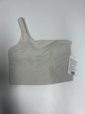 Lululemon Ribbed Nulu Asymmetrical Yoga Tank Crop Top Off-White Womens UK 14 picture