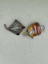 Vintage Wood Carved and Painted Aquatic Animals Set of 4 Wall decor picture