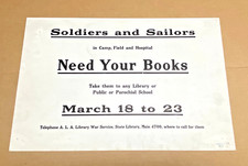 Original 1918 US WWI Poster Books for Soldiers, rare New York State issue picture