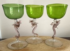 Antique Fritz Lampl Bimini & Lauscha Glasses w/Pink Dragon Handblown (Set of 3) picture
