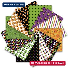 Whaline 12Pcs Halloween Cotton Fabric Bundles 18 x 22 Inch Spider Web Pumpkin Mo picture