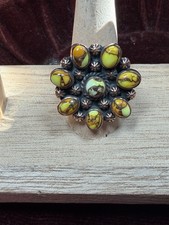 NEW Statement Flower Honey Dahlia Turquoise COPPER Adjustable Ring Size 8   picture