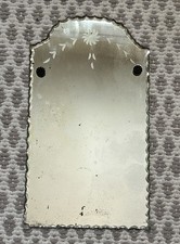 Antique Frameless Scalloped Edge Etched Wall Mirror 1920s Art Deco 16”x9” picture