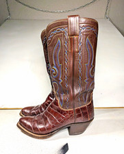 M.L. Leddy's Mens Alligator Cowboy Boots 8.5 E Handmade Brown Leather 2012 picture