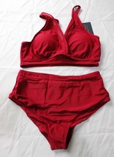 Anna-Kaci Women's Mesh Trim V Neck Bikini Two Piece Swimsuit BL1 Burgundy Large picture