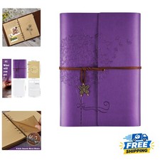 Stylish A5 Refillable Journal with Dandelion Design - 100gsm Purple Leather picture