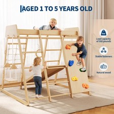 Kids Indoor Climbing Playset 8 in 1 Wooden Jungle Gym Slide Swing Monkey Bar Set picture