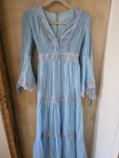 Gunne Sax Size 13 Blue Solid V-Neck Lace DRESS picture
