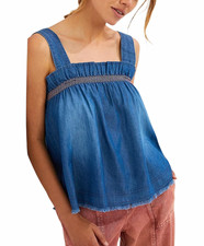 Pilcro Anthropologie Chambray Swing Blouse Top Blue Size L NWT picture