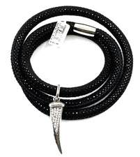 Brighton Woodstock Black Sparkle Triple Bracelet 23in NWT + Crystal Horn Charm picture