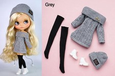 Blythe Doll Outfit Dress Clothes Grey Knit Sweater Hat Socks Boots Set 1/6 BJD picture