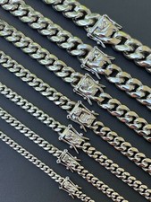 Real Solid Stainless Steel Miami Cuban Link Chain Necklace Or Bracelet Box Clasp picture